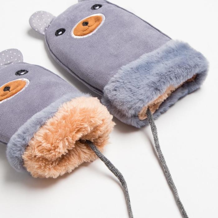 Варежки детские MINAKU с вышивкой, 18 см, цв.серый Варежки детские MINAKU с вышивкой, 18 см, цв.серый