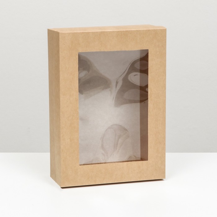 Коробка складная, крышка-дно,с окном, крафт, 24 х 17 х 8 см Коробка складная, крышка-дно,с окном, крафт, 24 х 17 х 8 см