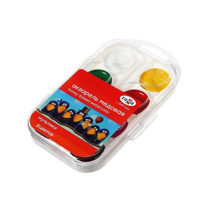 Акварель 8 цветов, &laquo;Гамма&raquo; &laquo;Мультики&raquo;, без кисти, в пластиковой коробке