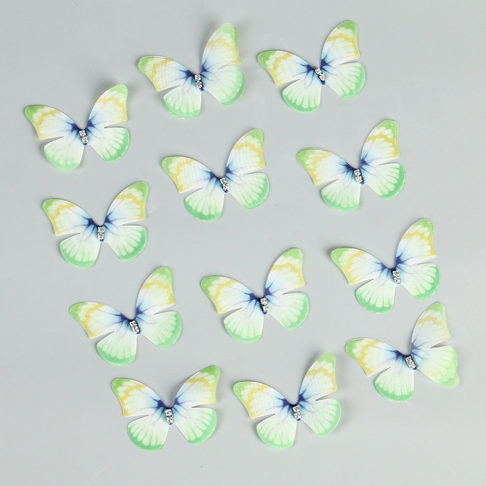 Декор для творчества &laquo;Бабочка&raquo;, двухслойный, набор 12 шт., размер 1 шт. &mdash; 5 &times; 4 см, цвет зелёный