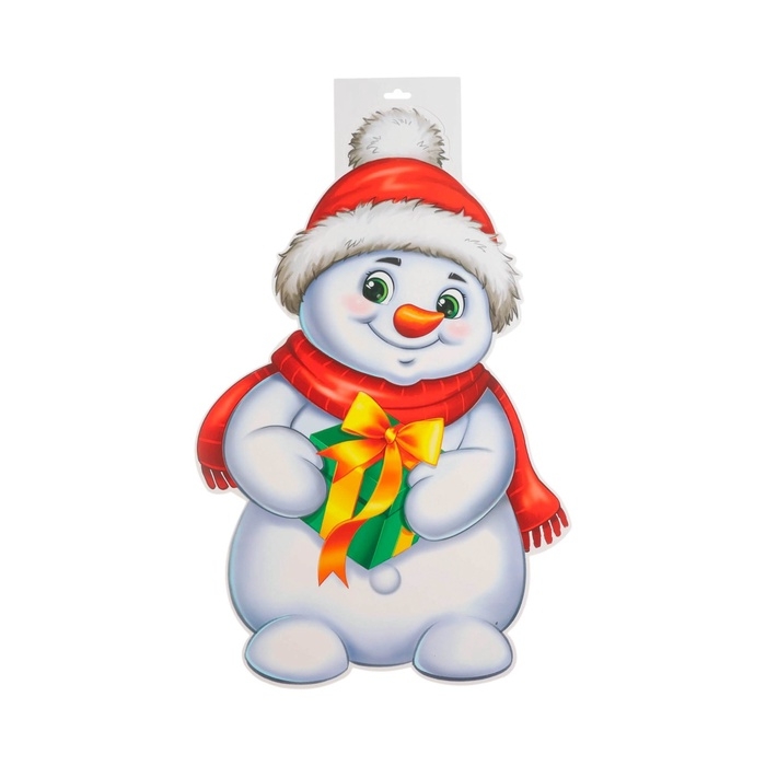 Плакат вырубной Плакат вырубной "Снеговик с подарком" двухсторонний, 49 х 39 см