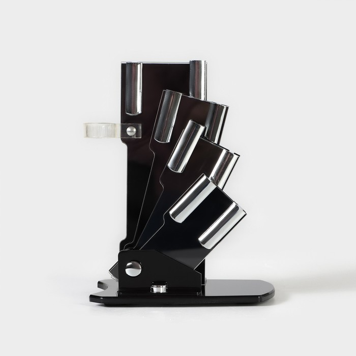 Набор кухонный на подставке &laquo;Изгиб&raquo;, 5 предметов: 4 ножа, 7,5 см, 10 см, 13 см, 15 см, овощечистка, цвет зелёный