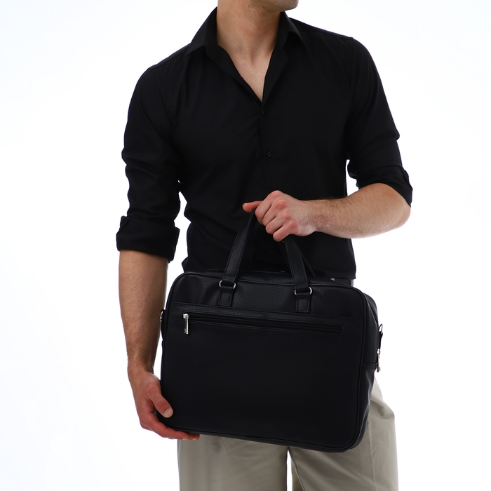 Сумка деловая на молнии TEXTURA, 2 наружных кармана, цвет чёрный Сумка деловая на молнии TEXTURA, 2 наружных кармана, цвет чёрный