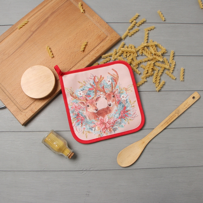 Прихватка "Сказочные олени" 19х19см,100% хлопок,ватин 250г/м2