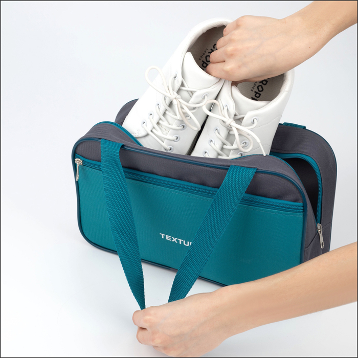 Сумка для обуви на молнии, наружный карман, TEXTURA, цвет серый/бирюзовый