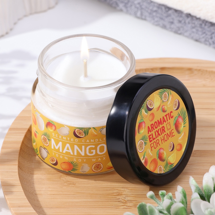 Свеча ароматическая в банке Свеча ароматическая в банке "Манго маракуйя", совый воск, 80 г