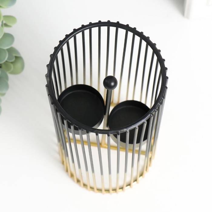 Подсвечник металл на 2 свечи "Круглая клетка" золотисто-чёрный 9,5х9,5х20 см