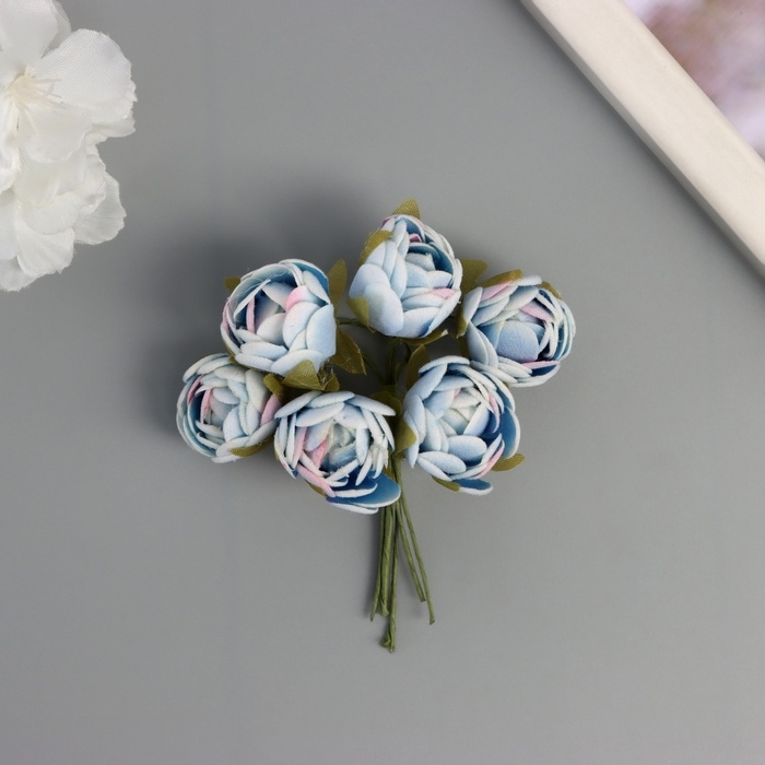 Декор для творчества Декор для творчества "Пионы" бело-голубой (1 набор=1 букет) в букете 6 шт 2,5х10,5 см