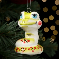 Новый год. Ёлочная игрушка символ года "Змей Улыбка зеленый", 7 см, фарфор