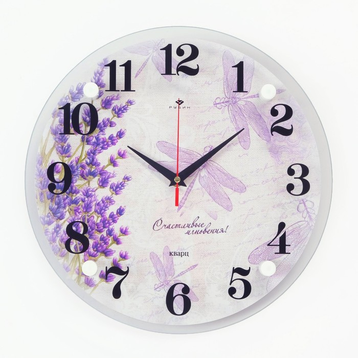Часы настенные, интерьерные: Цветы, Часы настенные, интерьерные: Цветы, "Стрекозы", бесшумные, d-30 см