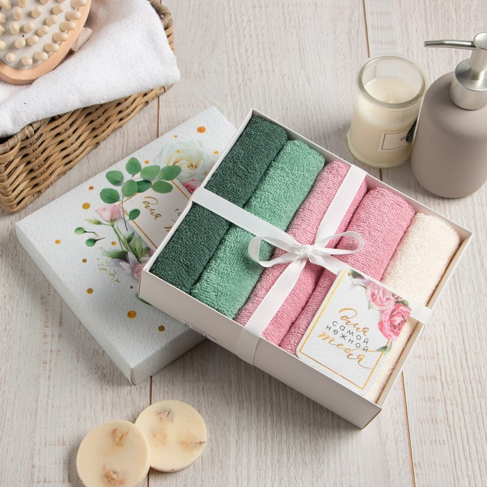 Набор махровых салфеток &laquo;Только для тебя&raquo; 30х30 см -5шт, 100% хл, 340гр/м2