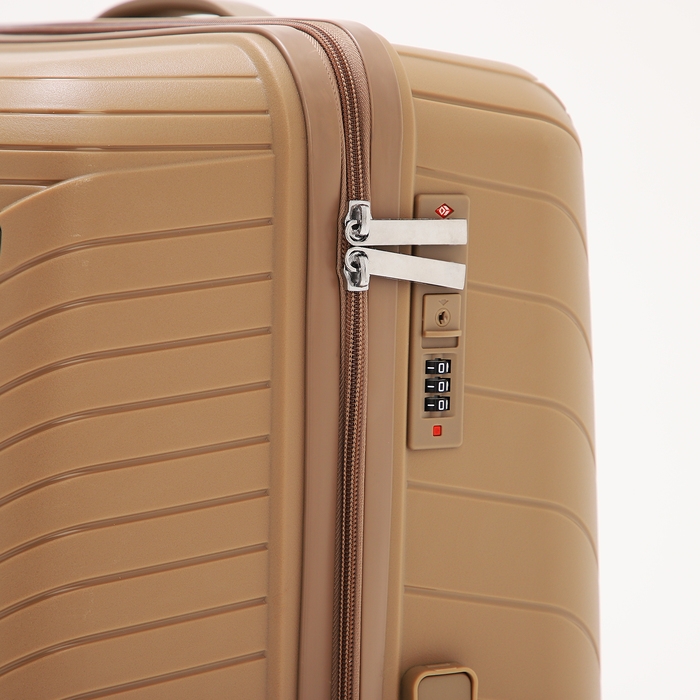 Чемодан большой 100 л (L), отдел на молнии, кодовый замок, 4 колеса, цвет коричневый