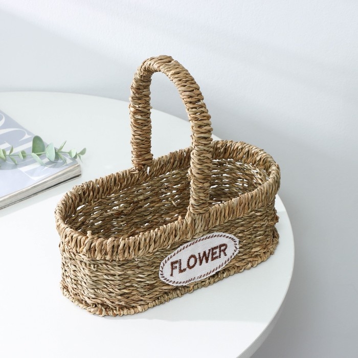 Кашпо для цветов плетёное с ручкой Доляна &laquo;Цветы&raquo;, 24&times;12&times;23 см, цвет коричневый