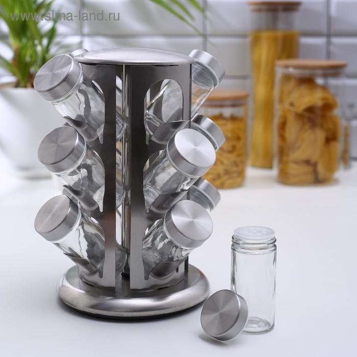 Набор для специй на подставке &laquo;Профи&raquo;, 22&times;25,5 см, 12 шт, цвет металлик