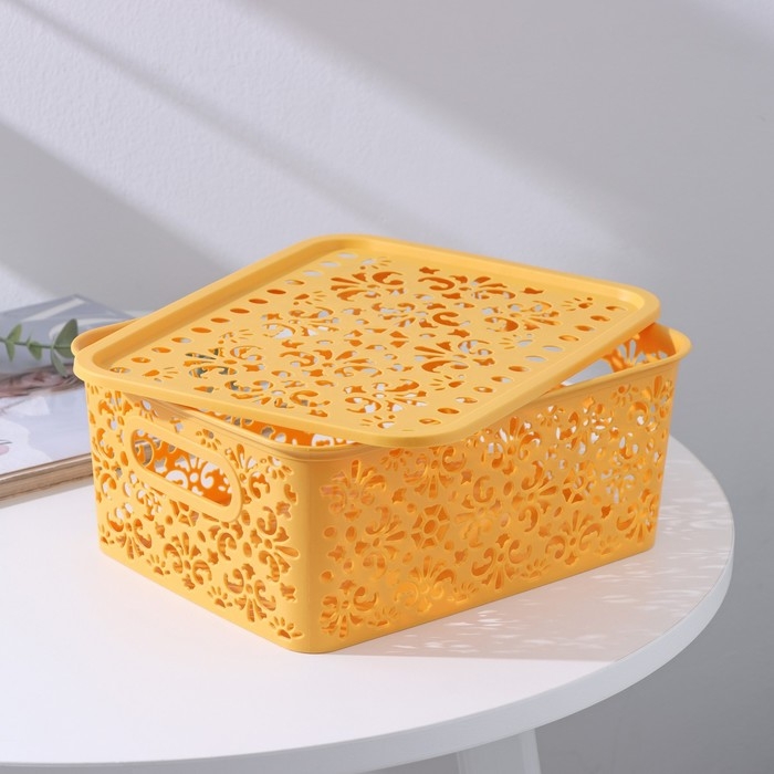 Контейнер для хранения с крышкой &laquo;Узор&raquo;, пластик, 25&times;19&times;10 см, цвет МИКС