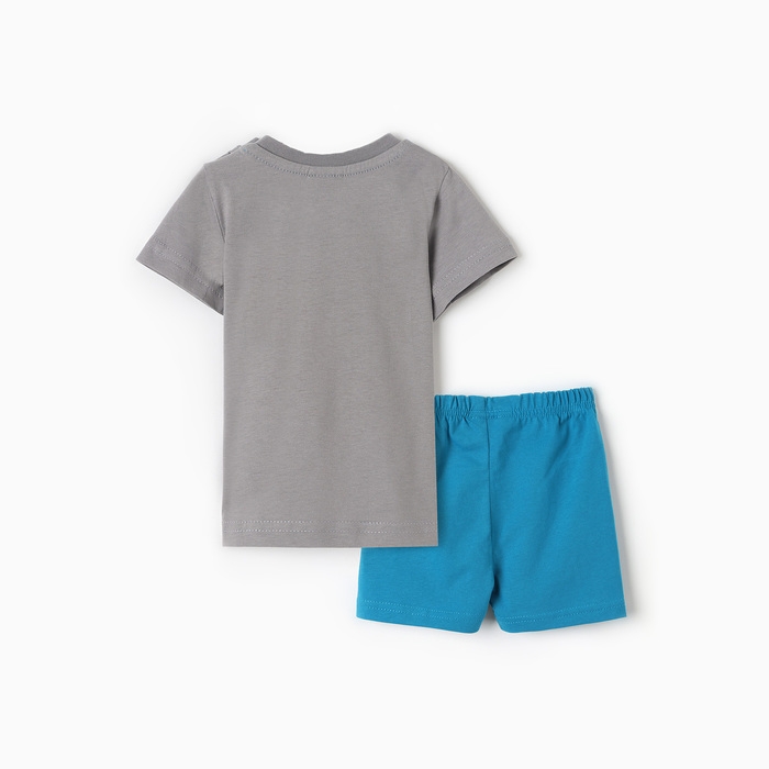 Комплект для мальчика (футболка/шорты), цвет серый/морской, рост 92 см