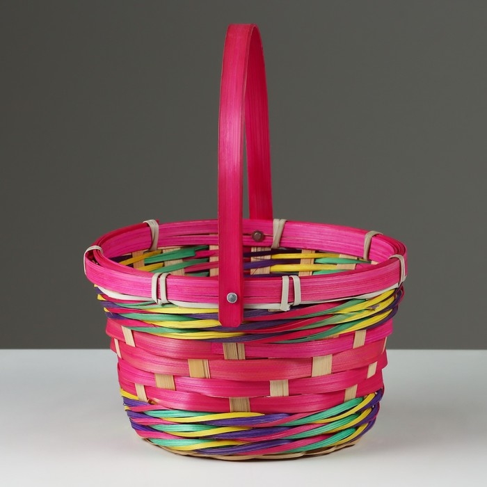 Корзина плетеная, D18 х 11 х 24 см, розовая, бамбук Корзина плетеная, D18 х 11 х 24 см, розовая, бамбук
