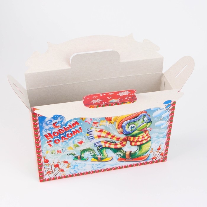 Новый год. Коробка подарочная новогодняя Змейка-спортсменка 26 х 23 х 7 см.