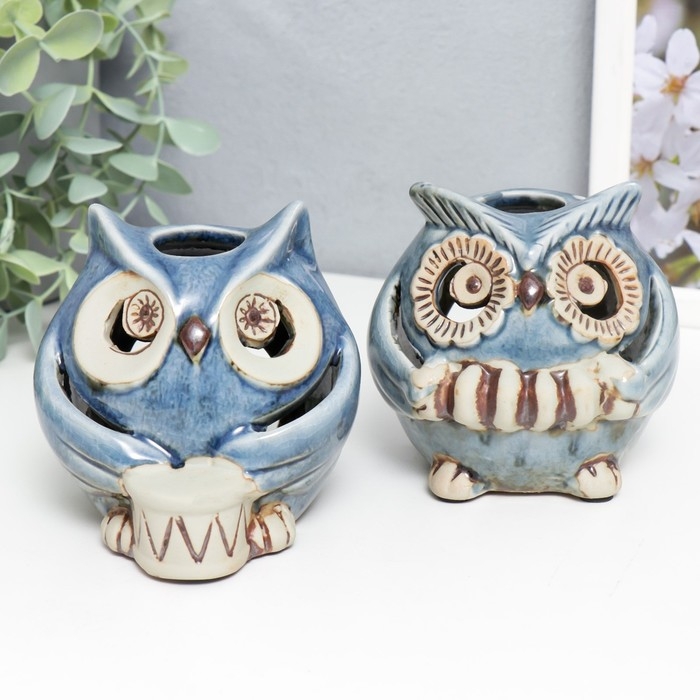 Подсвечник керамика на 1 свечу Подсвечник керамика на 1 свечу "Синий филин" МИКС 10х10х10 см