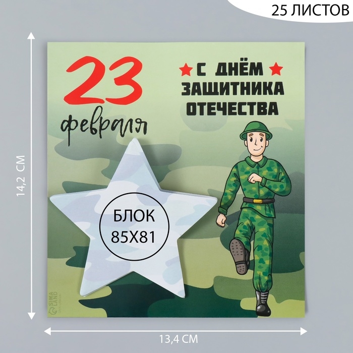 Магнит с блоком для записей "С днём защитника отечества" 13,4х14,2 см