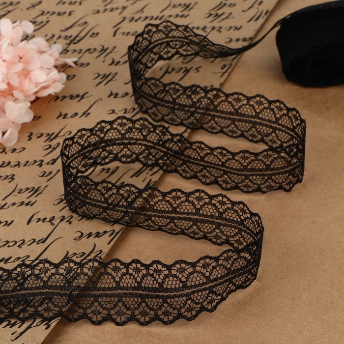 Кружево капроновое, 30 мм &times; 10 &plusmn; 1 м, цвет чёрный