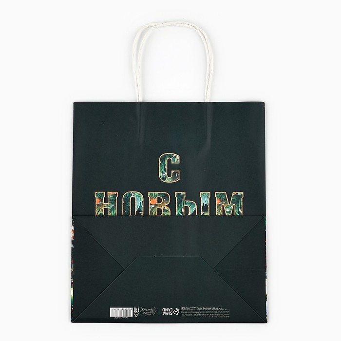 Пакет подарочный новогодний &laquo;Ёлочные игрушки&raquo;, белый крафт, 22 х 25 х 12 см , Новый год