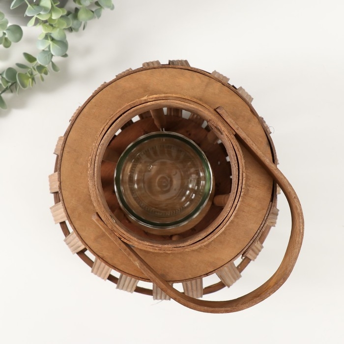 Подсвечник дерево на 1 свечу "Эко-фонарь" коричневый 12х27х30 см