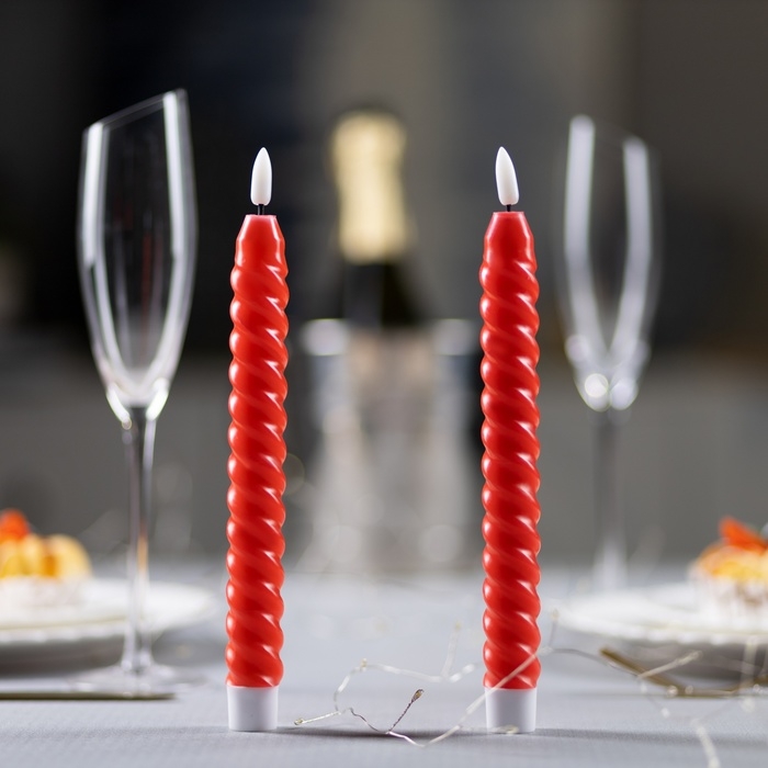 Набор светодиодных свечей, красные, 2 × 25 × 2 см, пластик, воск, батарейки АААх2 (не в комплекте), свечение тёплое белое, 2 шт. Набор светодиодных свечей, красные, 2 × 25 × 2 см, пластик, воск, батарейки АААх2 (не в комплекте), свечение тёплое белое, 2 шт.