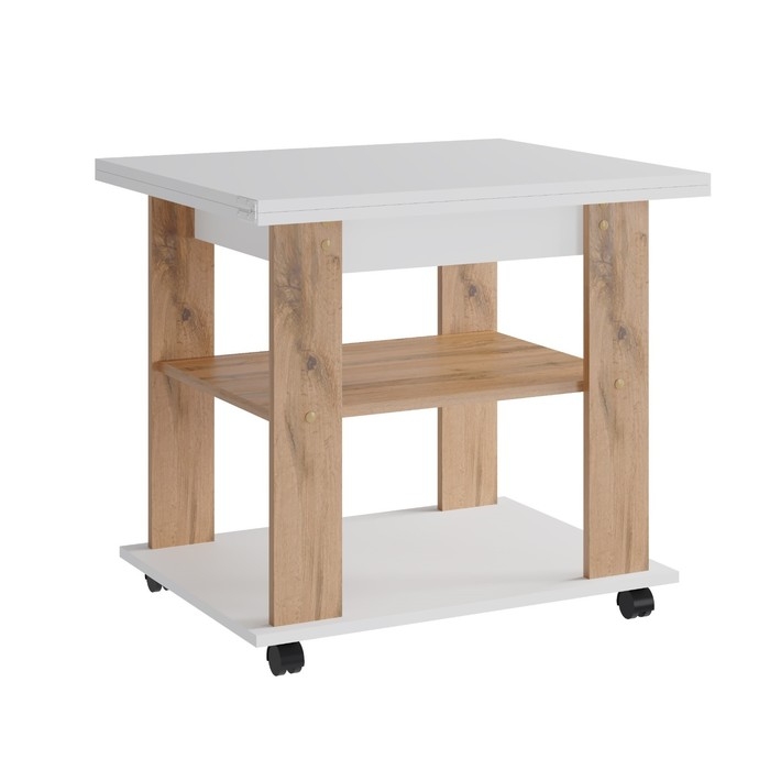 Стол журнальный раскладной Стандарт, 600(1200)х700х638, Белый/Дуб вотан