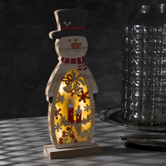 Светодиодная фигура «Снеговик» 11 × 30 × 5 см, дерево, батарейки АААх2 (не в комплекте), свечение тёплое белое Светодиодная фигура «Снеговик» 11 × 30 × 5 см, дерево, батарейки АААх2 (не в комплекте), свечение тёплое белое