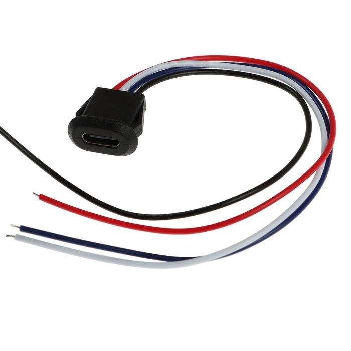 Разъем Type-C с проводом 10 см, 4 pin, 2.1 А, 12 В, черный Разъем Type-C с проводом 10 см, 4 pin, 2.1 А, 12 В, черный