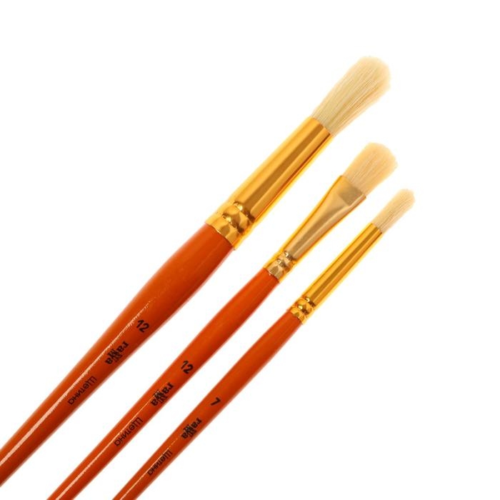 Набор кистей "Щетина", 3 штуки круглые № 7, 12, плоская №12