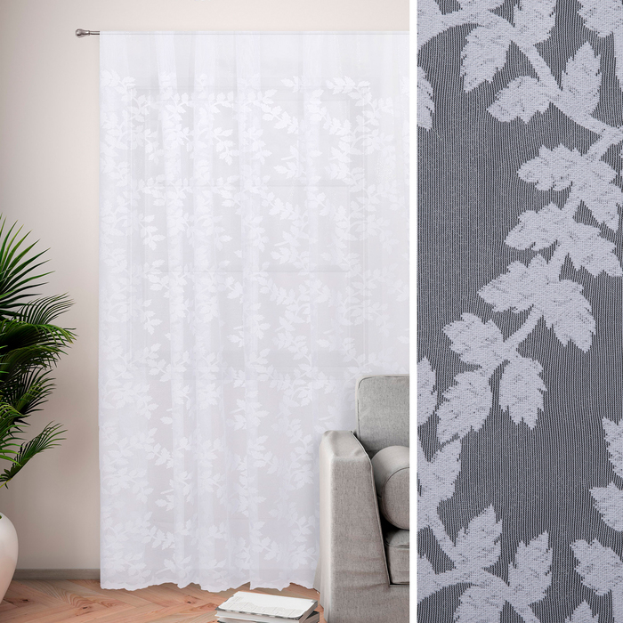 Тюль "Этель" Ветка сакуры, 150х250 см с фестоном, 71 г/м&sup2;，100% п/э