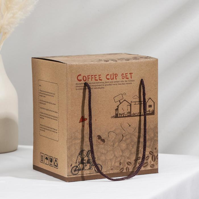 Набор чайный керамический на металлической подставке &laquo;Мрамор&raquo;, 6 предметов: 2 чашки 200 мл, 2 блюдца d=14 см, 2 ложки