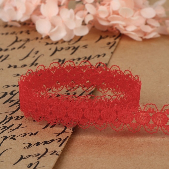 Кружево капроновое, 15 мм &times; 10 &plusmn; 1 м, цвет красный
