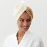 Чалма для сушки волос Этель &laquo;Двухцветная&raquo;, цв.бежевый/коричневый, 65*25 см, 100% п/э