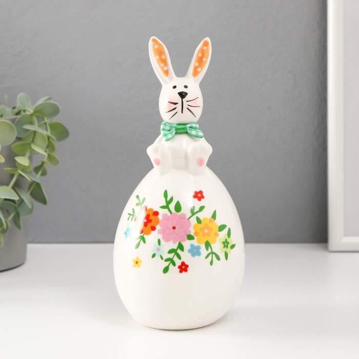 Сувенир керамика Сувенир керамика "Зайка на цветочном яйце" уши в горошек 8,8х8,8х19 см