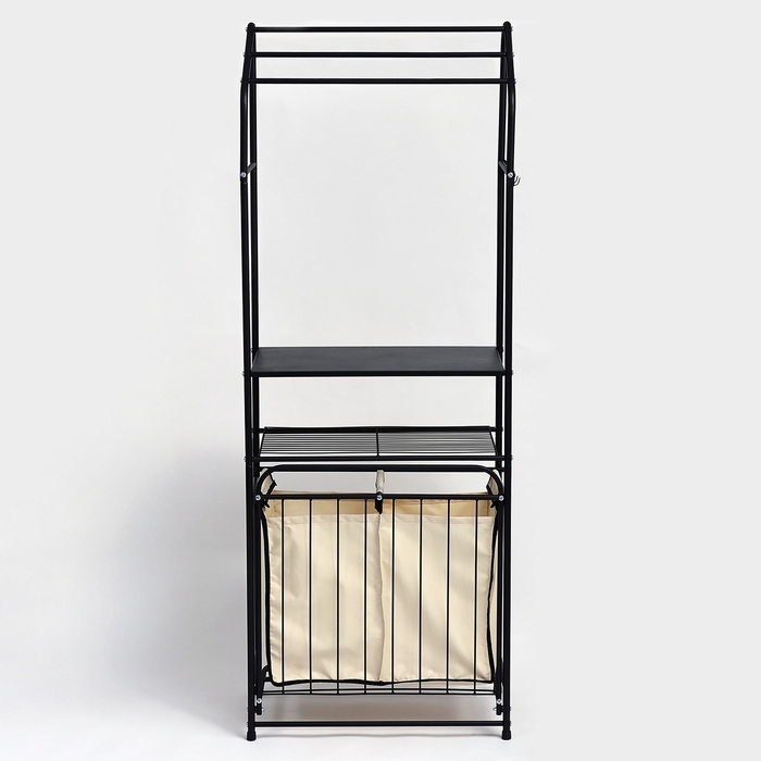 Стеллаж с двойной корзиной для белья и перекладинами, 2-х ярусный, 60&times;35&times;160 см, цвет чёрный