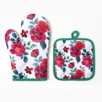 Кухонный набор 2 пр.Доляна Розы прихватка 17*17см, варежка-прихватка  26*16 см,100%п/э