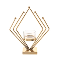 Подсвечник металл, стекло на 1 свечу "Золотой ромб" d=4,5 см 6х16х19 см