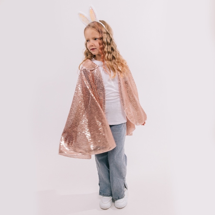 Карнавальный набор &laquo;Стильный зайка&raquo; плащ с пайетками 65 см, ободок, цвет розовый