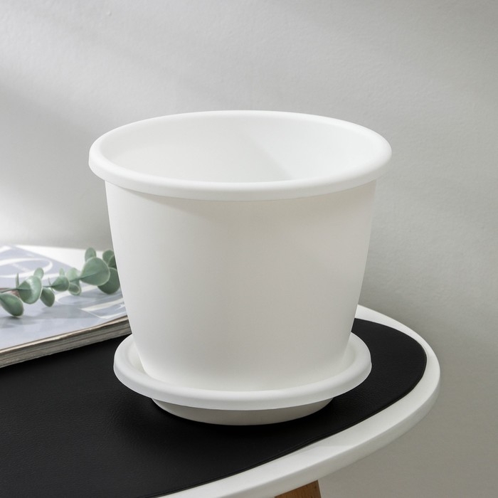 Горшок для цветов с поддоном &laquo;Афина&raquo;, 3 л, пластиковый, цвет белый