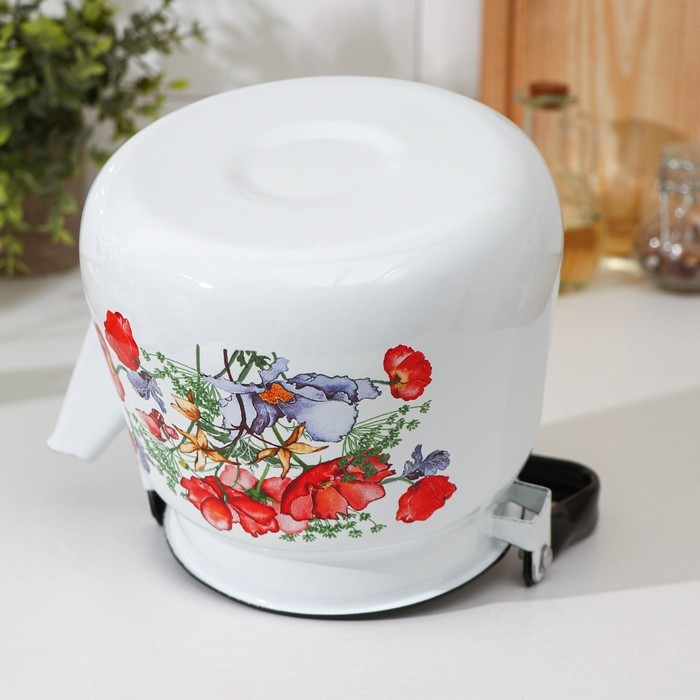 Чайник &laquo;Цветы красные&raquo;, 3,5 л, белый с кнопкой, индукция, цвет белый