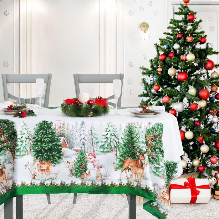 Скатерть новогодняя Этель &laquo;Новогодний лес&raquo; 148х220 см, 100% хл, саржа 190 гр/м2 с ГМВО