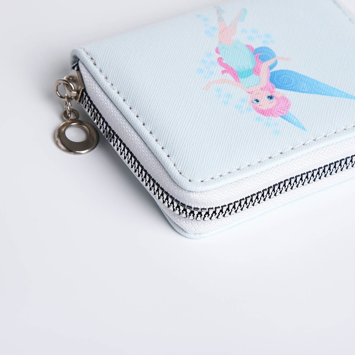 Кошелёк на молнии, отдел для карт, для монет, цвет светло-голубой