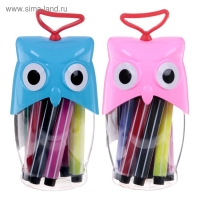 Фломастеры 12 цветов "Сова", в пластиковом тубусе, утолщённые, вентилируемый колпачок, МИКС Фломастеры 12 цветов "Сова", в пластиковом тубусе, утолщённые, вентилируемый колпачок, МИКС