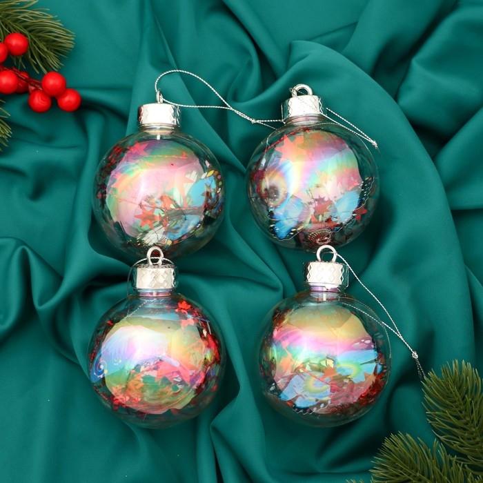 Набор шаров пластик d-8 см, 4 шт Набор шаров пластик d-8 см, 4 шт "Карнавал" звёзды бабочки