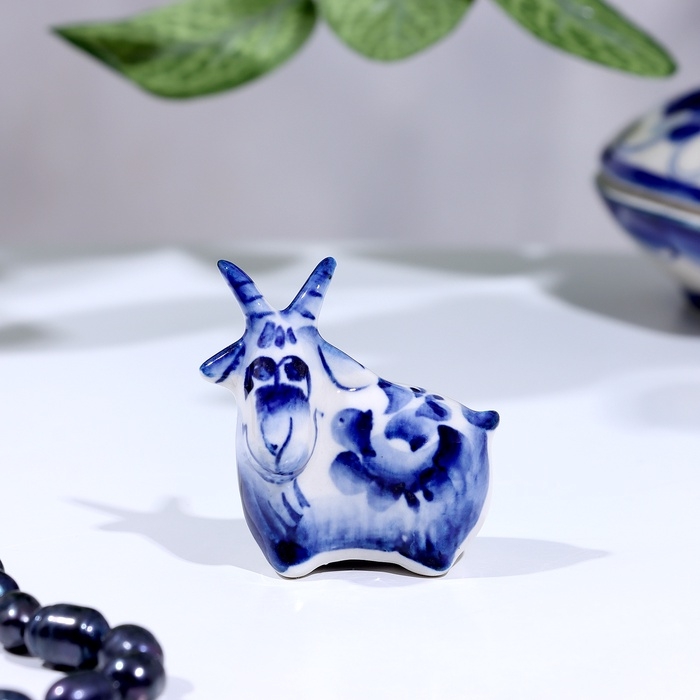 Сувенир гжель «Коза», бело-синий,керамика, Сувенир гжель «Коза», бело-синий,керамика,