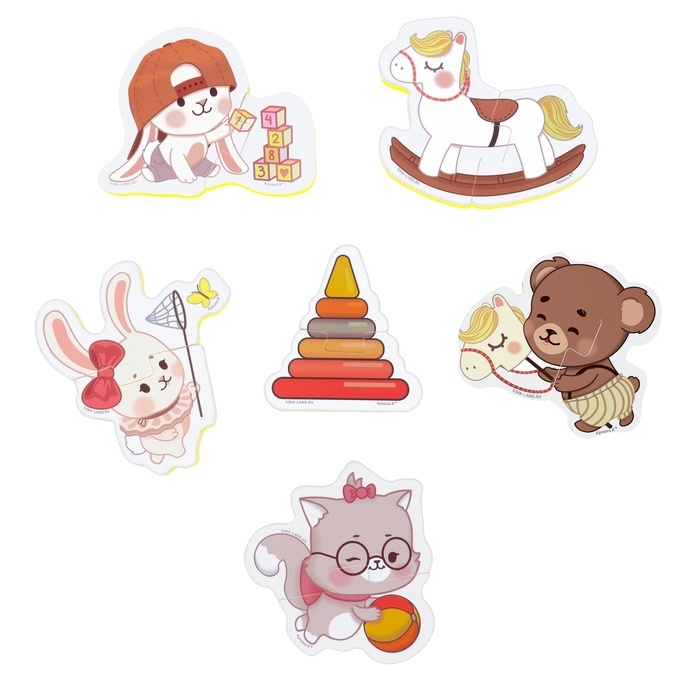 Пазлы для ванны EVA &laquo;Малыши и их игрушки&raquo;, 6 пазл, 12 дет.