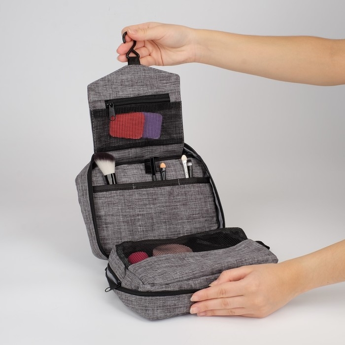 Косметичка дорожная, 2 отдела на молниях, с крючком, цвет серый Косметичка дорожная, 2 отдела на молниях, с крючком, цвет серый